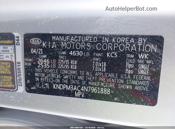 KNDPM3AC4N7961888 2022 KIA SPORTAGE Серебряный Вид подкапотного пространства