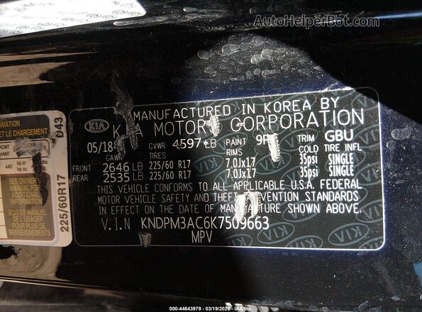 KNDPM3AC6K7509663 2019 KIA SPORTAGE Black Widok komory silnika