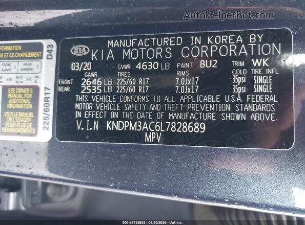 KNDPM3AC6L7828689 2020 KIA SPORTAGE Синий Вид подкапотного пространства