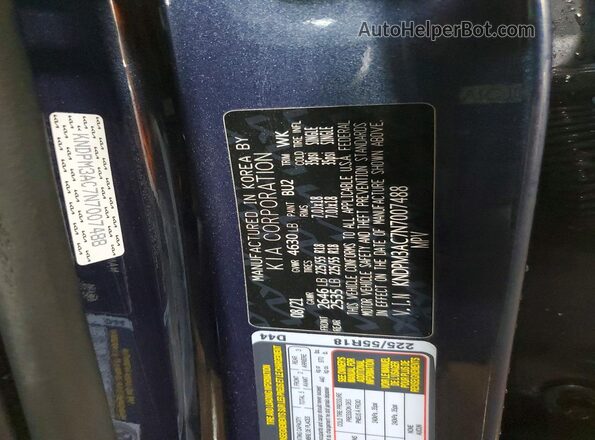KNDPM3AC7N7007488 2022 KIA SPORTAGE Blue Widok naklejki z numerem VIN