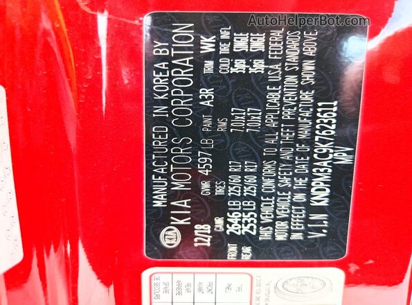 KNDPM3AC9K7623611 2019 KIA SPORTAGE Red Vista interior de 360 grados