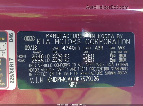 KNDPMCAC0K7579126 2019 KIA SPORTAGE Red Widok komory silnika