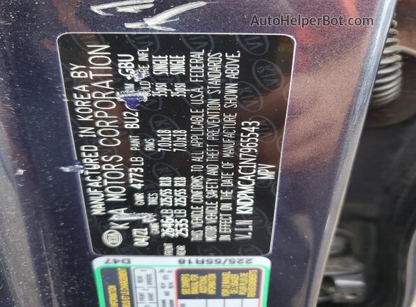 KNDPMCAC1N7965543 2022 KIA SPORTAGE Blue Vista de la etiqueta del VIN