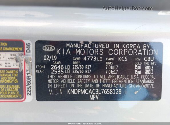 KNDPMCAC3L7658128 2020 KIA SPORTAGE Серебряный Вид подкапотного пространства