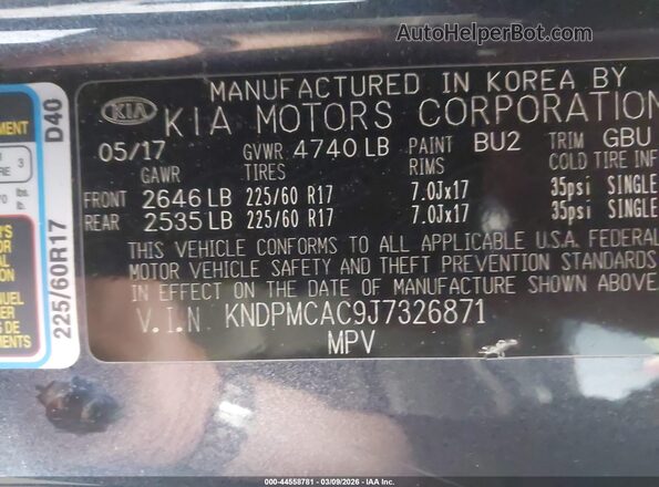 KNDPMCAC9J7326871 2018 KIA SPORTAGE Синий Вид подкапотного пространства