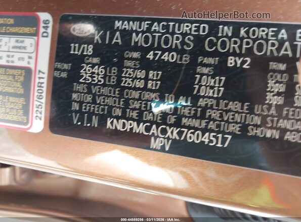 KNDPMCACXK7604517 2019 KIA SPORTAGE Коричневый Вид подкапотного пространства