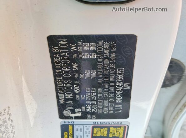 KNDPN3AC4K7560351 2019 KIA SPORTAGE White Вид наклейки з VIN-кодом