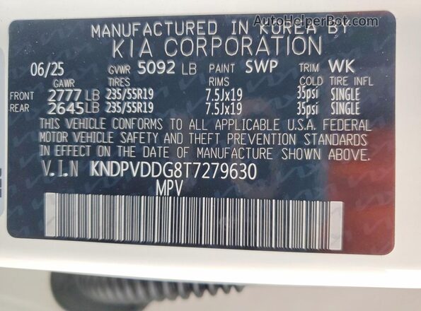 KNDPVDDG8T7279630 2026 KIA SPORTAGE Белый Вид наклейки с VIN-кодом
