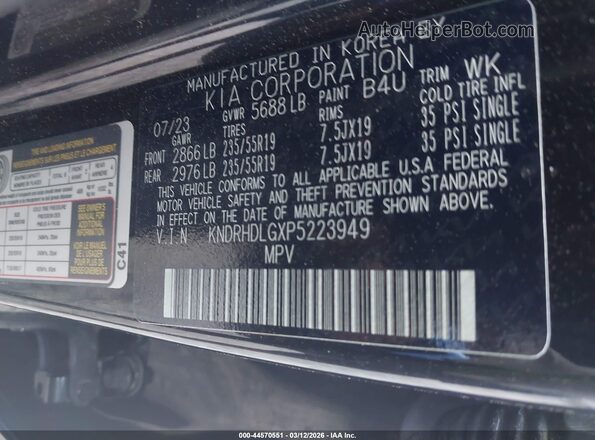 KNDRHDLGXP5223949 2023 KIA SORENTO HYBRID Black Շարժիչի բաժամունքի տեսք