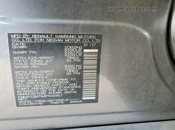 KNMAT2MT9JP535817 2018 NISSAN ROGUE Gray Widok wnętrza 360 stopni