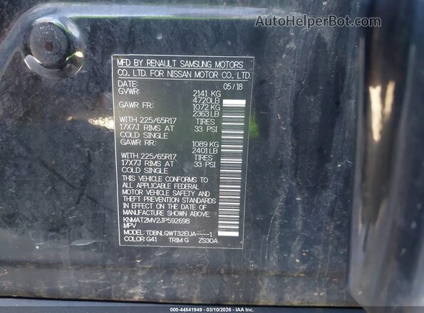 KNMAT2MV2JP592698 2018 NISSAN ROGUE Black Շարժիչի բաժամունքի տեսք