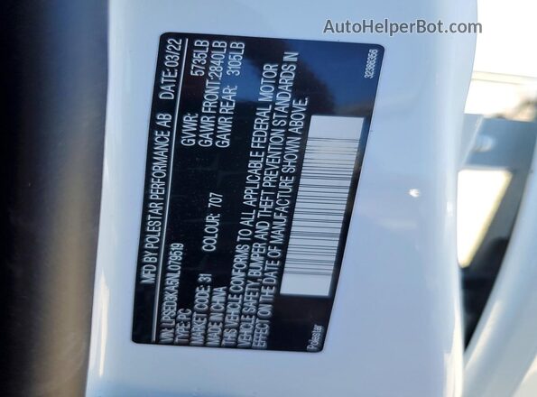 LPSED3KA5NL079519 2022 POLESTAR 2 Белый Вид наклейки с VIN-кодом