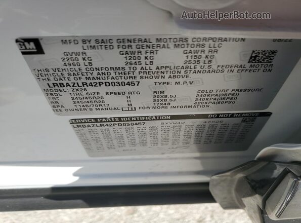 LRBAZLR42PD030457 2023 BUICK ENVISION White VIN კოდის სტიკერის ხედი
