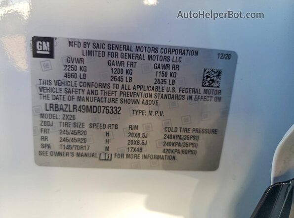 LRBAZLR49MD076332 2021 BUICK ENVISION White Вид підкапотного простору