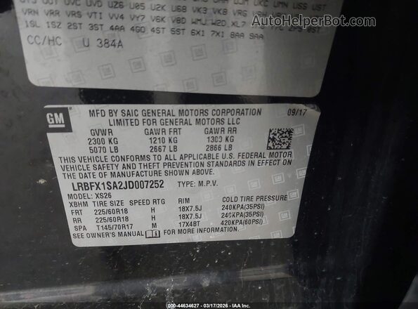 LRBFX1SA2JD007252 2018 BUICK ENVISION Черный Вид подкапотного пространства