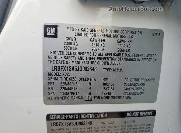 LRBFX1SA5JD082348 2018 BUICK ENVISION Белый Вид подкапотного пространства