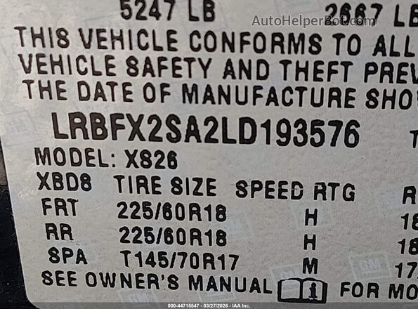 LRBFX2SA2LD193576 2020 BUICK ENVISION Dark Blue Вид подкапотного пространства