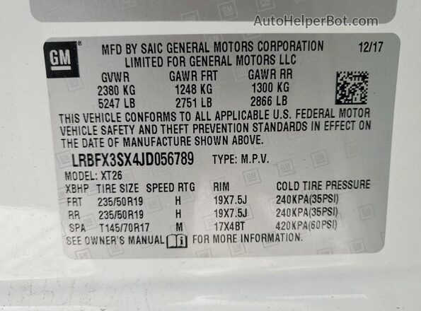 LRBFX3SX4JD056789 2018 BUICK ENVISION White Vista interior de 360 grados