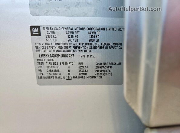 LRBFXASA8HD007427 2017 BUICK ENVISION Silver Вид наклейки з VIN-кодом