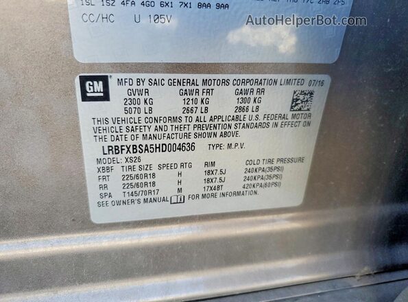 LRBFXBSA5HD004636 2017 BUICK ENVISION Brown Вид наклейки з VIN-кодом