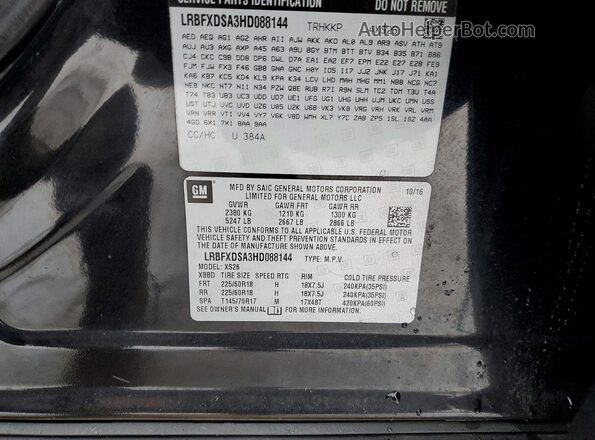 LRBFXDSA3HD088144 2017 BUICK ENVISION Black Widok naklejki z numerem VIN