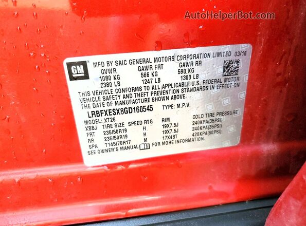LRBFXESX8GD160545 2016 BUICK ENVISION Red Вид підкапотного простору