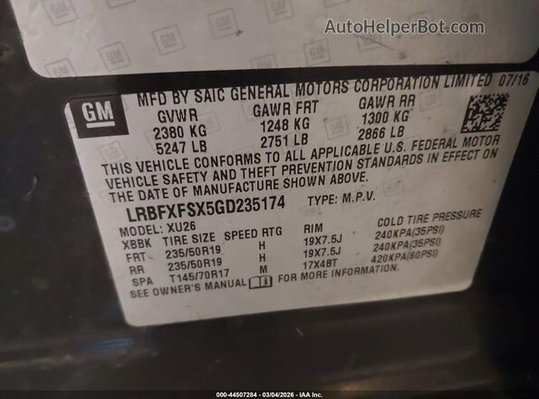 LRBFXFSX5GD235174 2016 BUICK ENVISION Черный Вид подкапотного пространства