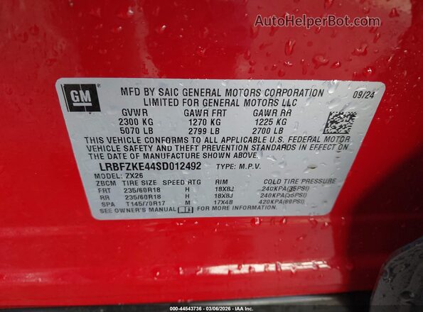 LRBFZKE44SD012492 2025 BUICK ENVISION Красный Вид подкапотного пространства