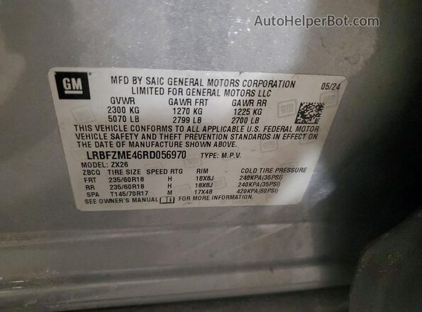 LRBFZME46RD056970 2024 BUICK ENVISION Gray Widok naklejki z numerem VIN