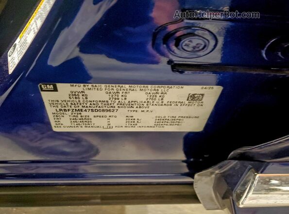 LRBFZME47SD089627 2025 BUICK ENVISION Blue Vista de la etiqueta del VIN
