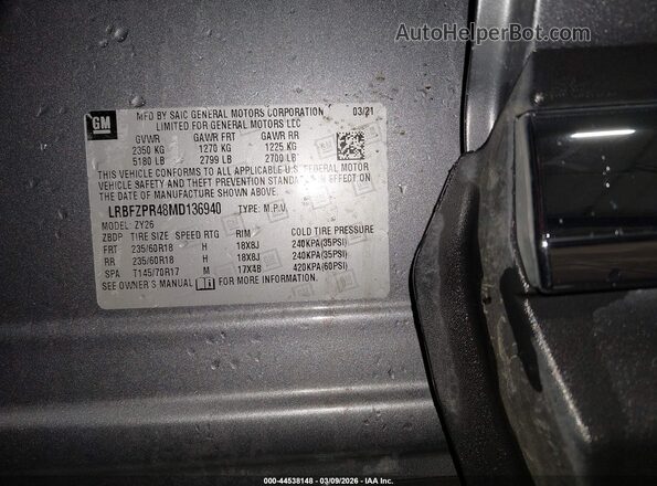 LRBFZPR48MD136940 2021 BUICK ENVISION Gray Շարժիչի բաժամունքի տեսք