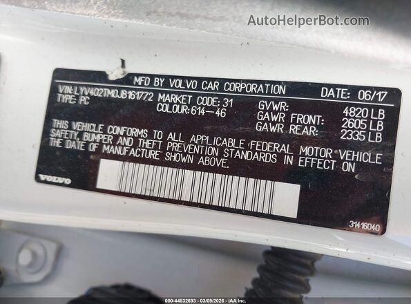 LYV402TM0JB161772 2018 VOLVO S60 INSCRIPTION Белый Вид подкапотного пространства