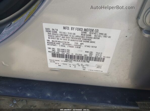 MAJ3P1REXJC228798 2018 FORD ECOSPORT Silver ძრავის განყოფილების ხედი