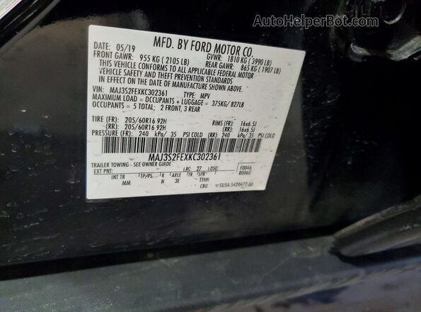 MAJ3S2FEXKC302361 2019 FORD ECOSPORT Black Vista del compartimento del motor