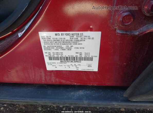 MAJ3S2GE3KC309022 2019 FORD ECOSPORT Красный Вид подкапотного пространства