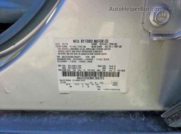 MAJ3S2GE8KC288295 2019 FORD ECOSPORT Silver სალონის 360-გრადუსიანი ხედი