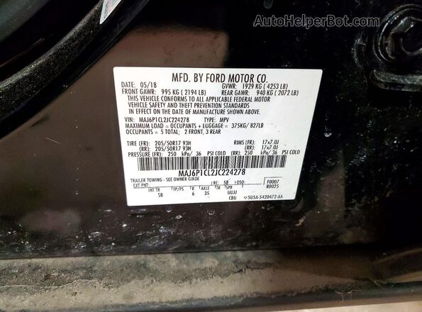 MAJ6P1CL2JC224278 2018 FORD ECOSPORT Black 360 interior view
