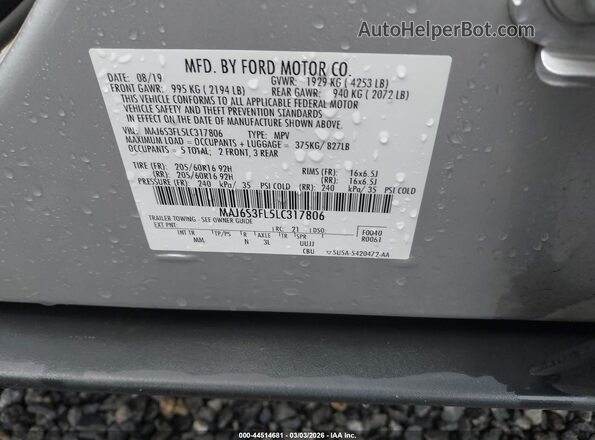MAJ6S3FL5LC317806 2020 FORD ECOSPORT Серебряный Вид подкапотного пространства