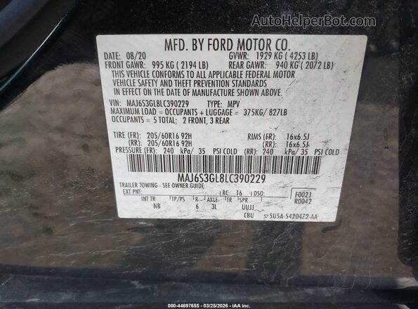 MAJ6S3GL8LC390229 2020 FORD ECOSPORT Black ძრავის განყოფილების ხედი