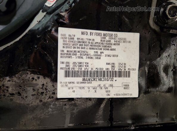 MAJ6S3KL5KC310732 2019 FORD ECOSPORT Black Vista de la etiqueta del VIN