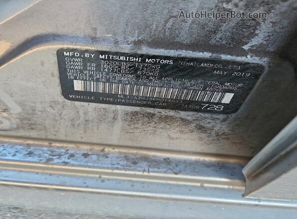 ML32A3HJ3KH014633 2019 MITSUBISHI MIRAGE Gray ძრავის განყოფილების ხედი
