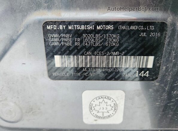 ML32A3HJ4HH012768 2017 MITSUBISHI MIRAGE Серый Вид подкапотного пространства