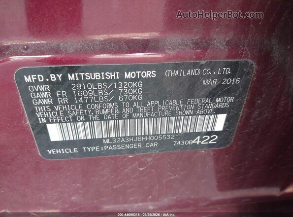 ML32A3HJ6HH005532 2017 MITSUBISHI MIRAGE Фиолетовый Вид подкапотного пространства