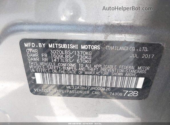 ML32A3HJ7JH000426 2018 MITSUBISHI MIRAGE Серый Вид подкапотного пространства