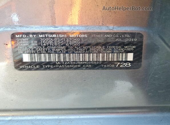 ML32A3HJ8KH015812 2019 MITSUBISHI MIRAGE Серый Вид подкапотного пространства