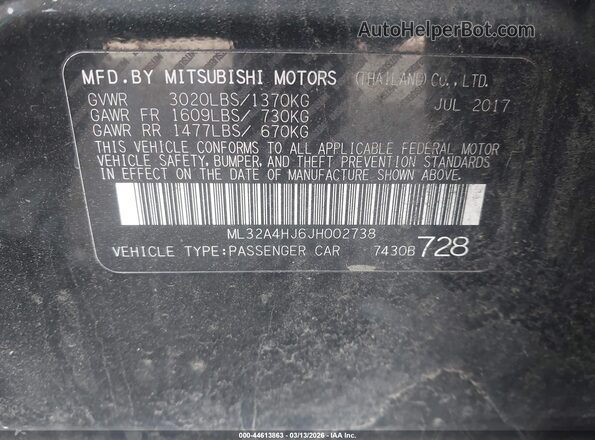ML32A4HJ6JH002738 2018 MITSUBISHI MIRAGE Черный Вид подкапотного пространства