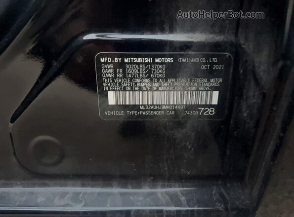 ML32AUHJ9MH014497 2021 MITSUBISHI MIRAGE Черный Вид задней части салона
