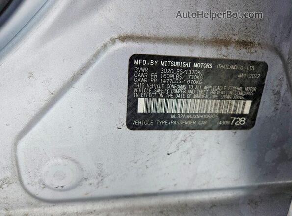 ML32AUHJXNH006975 2022 MITSUBISHI MIRAGE Серебряный Вид подкапотного пространства