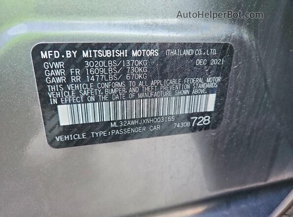 ML32AWHJXNH003165 2022 MITSUBISHI MIRAGE Silver Vista del compartimento del motor