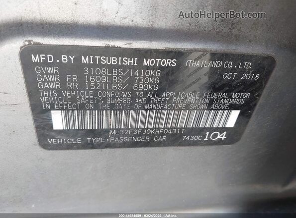 ML32F3FJ0KHF04311 2019 MITSUBISHI MIRAGE G4 Серый Вид подкапотного пространства